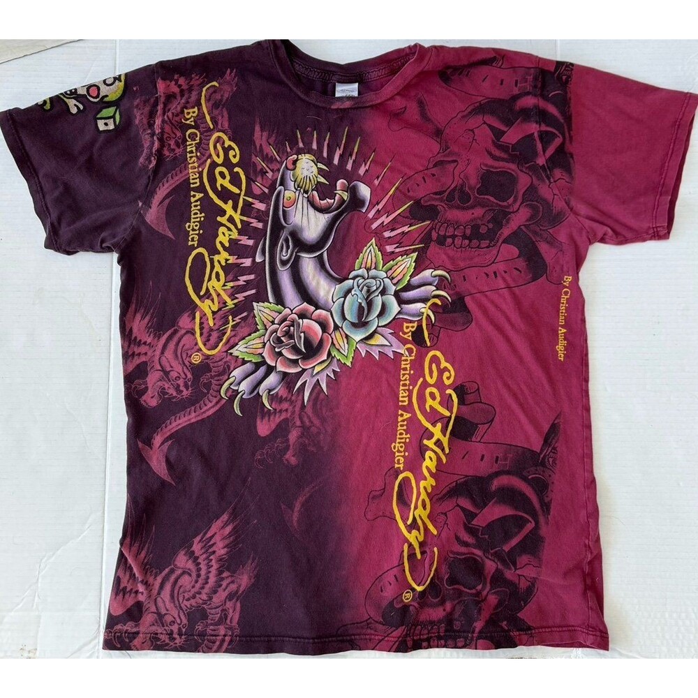 VTG 2000s Ed Hardy Christian Audigier Panther Devil Pin-Up Girl T Shirt Large